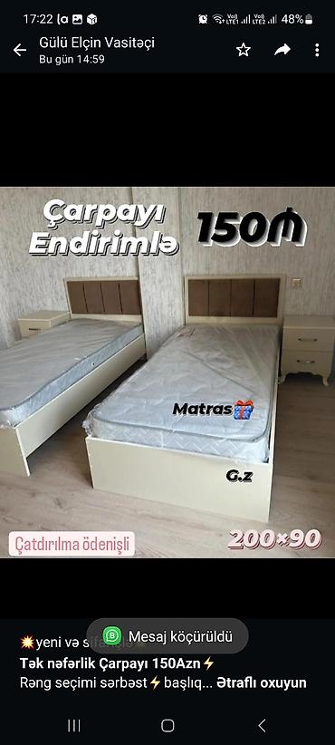 dosek satisi: 💥yeni və sifarişlə💥 *Tək nəfərlik Çarpayı 150Azn*⚡ Rəng seçimi — 1