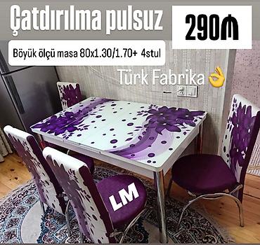 turk soba: Mətbəx masa ( üstü şüşə) + 4 stull dəst‼️ *Qiymət : *290 ₼* Masa — 1