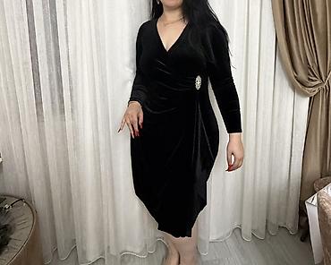 14k qizil: Qara məxmər qadın paltarı - Model: sarafan-kruj, V formalı dekolte — 2