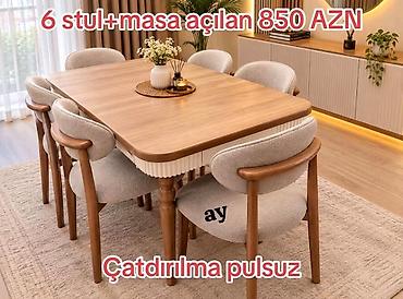 *Masa desti* *stol stul* Masa 90×160 ×200 +6 ədəd oturacaq 🎨 Rəng