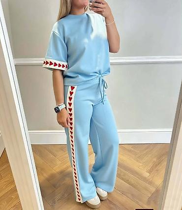 Gornji i donji deo: Ženski komplet trenerke – majica + široke pantalone - Model — 4