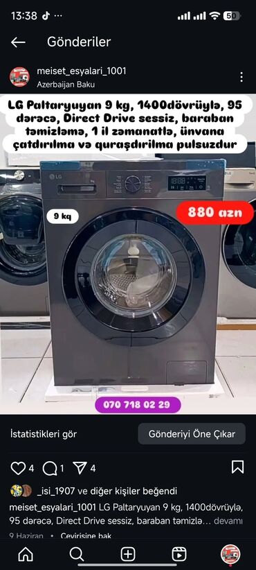 Paltaryuyan maşınlar: Paltaryuyan Anbardan satiş.Qimətlər aşagida qeyd olunub.Ünvana — 80