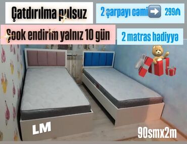 Çarpayılar: Yeni, Təknəfərlik çarpayı, Bazasız, Matras ilə, Siyirməsiz
