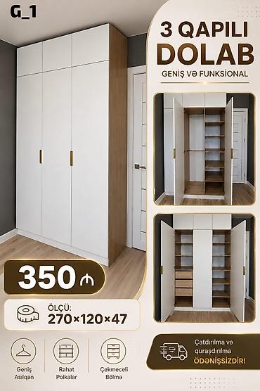 Ev üçün mebel: 3 qapılı, geniş və funksional dolab Ölçü: 270 × 120 × 47 sm — 1