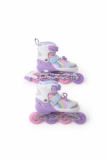 Uşaq üçün inline təkərli konkis (roller). Rəng: bənövşəyi-ağ, pastel