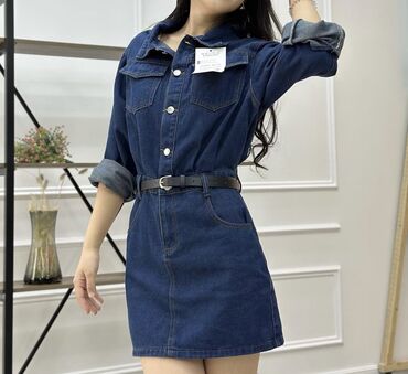 джинсовая платья: Повседневное платье, Корея, Лето, Короткая модель, Джинс, M (EU 38)