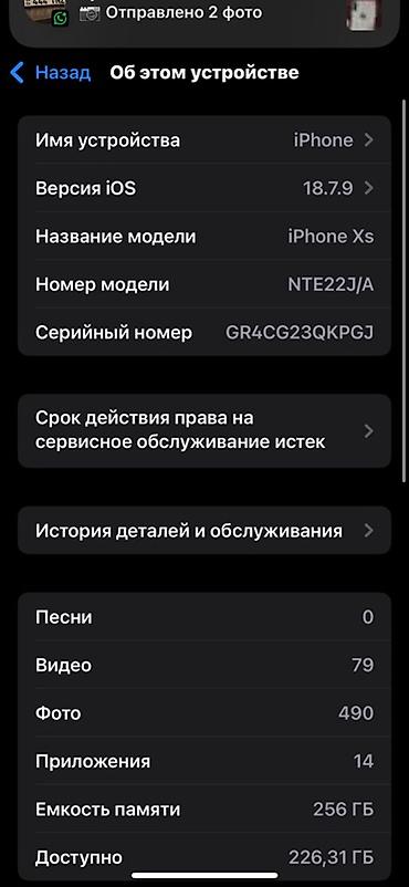 Уюлдук телефондор жана аксессуарлар: IPhone Xs, Колдонулган, 256 ГБ, Алтын, 76 % — 6
