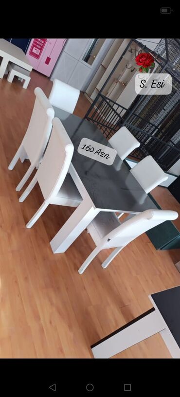 Masalar: Qonaq otağı üçün, İşlənmiş, Kvadrat masa, 6 stul