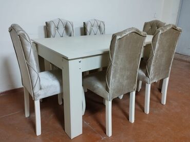 stol taxta: Qonaq otağı üçün, Yeni, Açılmayan, Dördbucaq masa, 6 stul, Türkiyə