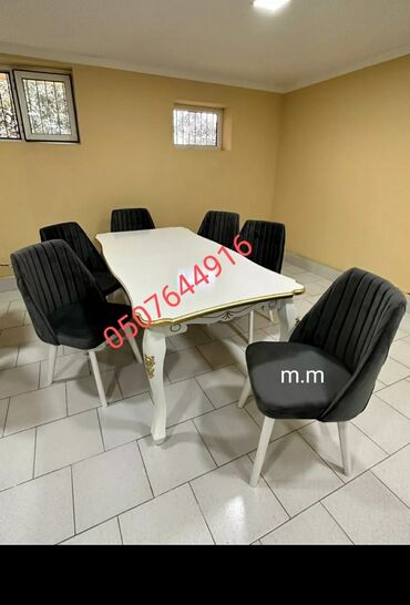 Masa və oturacaq dəstləri: Qonaq otağı üçün, Yeni, Açılmayan, Dördbucaq masa, 6 stul — 8