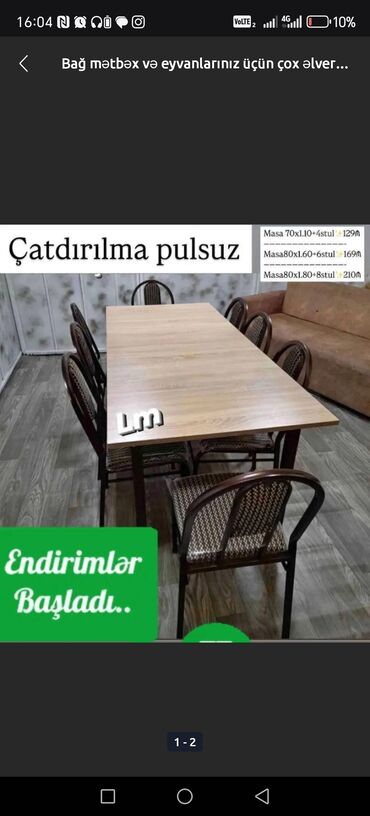 Masa və oturacaq dəstləri: Balkon üçün, Açılmayan, Dördbucaq masa, 4 stul — 2