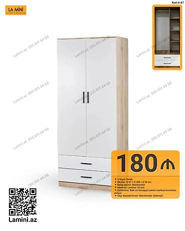 Dolablar: 2 qapılı dolab – kod 6167 Minimalist üslubda hazırlanmış, ağ və taxta — 1