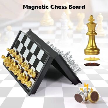 Шахматы: 1️⃣ Магнитные складные шахматы ♟️В комплекте 32 фигурки ♟️Размер
