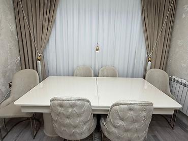 Mebel: Qonaq otağı üçün, İşlənmiş, Açılan, Dördbucaq masa, 6 stul — 1