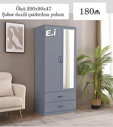 2 el: Güzgülü paltar şkafı - Ölçü: 200×90×47 sm - Rəng: boz - Ön paneldə — 1
