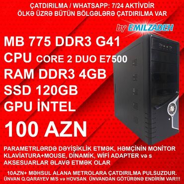Soyutma sistemləri: Masaüstü Kompüter "Qori DDR3/Core 2 Duo E7500/4GB Ram/120GB SSD"