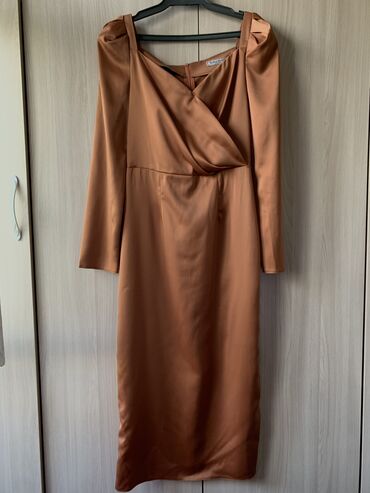 цветное атласное платье: Вечернее платье, Коктейльное, Длинная модель, Атлас, С рукавами, S (EU 36)