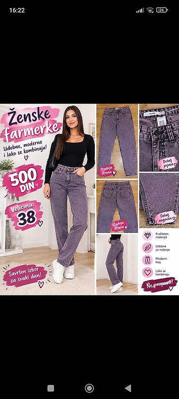 noge: Ženske farmerke – ljubičasto ispran (washed) denim. - Veličina: 38 - — 1