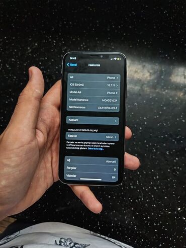 Apple iPhone: IPhone X, 64 GB, Gümüşü, Face ID — 8