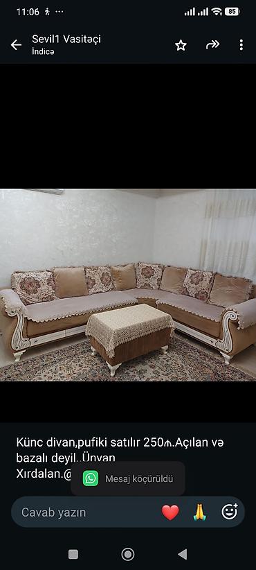pufik satisi: Künc divan,pufiki satılır 250₼.Açılan və bazalı deyil. Ünvan — 1