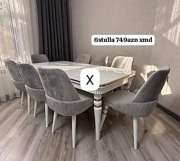 - Yemək otağı dəsti: 1 masa + 6 stul - Qiymət: 749 AZN (şəkildə qeyd