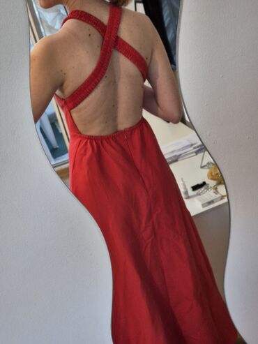 duga elegantna haljina: Zara S (EU 36), bоја - Crvena, Koktel, klub, Na bretele