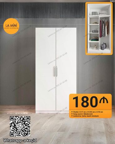 metbex şkaf: Yeni, Açılan, 2 qapılı Düz dolab, Qarderob, paltar dolabı, Azərbaycan