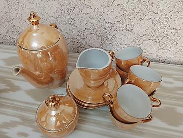 blutut luster: Çay dəsti, rəng - Qızılı, Farfor, 6 nəfərlik, Almaniya — 2