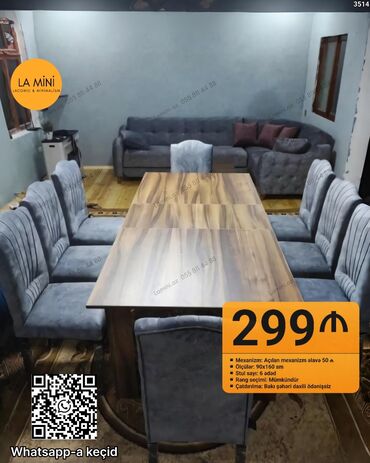 1 kub taxta qiymeti 2024: Qonaq otağı üçün, Açılan, Dördbucaq masa, 6 stul