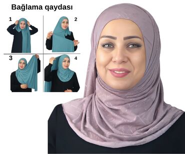 hicab geyimləri 2020: Bir tərəfi tikili şərf hazır modelli hicab. Materialı yumşaq