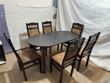 stol stul desti: Qonaq otağı üçün, İşlənmiş, Açılan, Oval masa, 6 stul, Azərbaycan