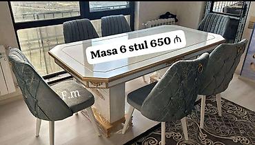 ucuz masa: Qonaq otağı üçün, Yeni, Açılmayan, Dördbucaq masa, 6 stul — 1
