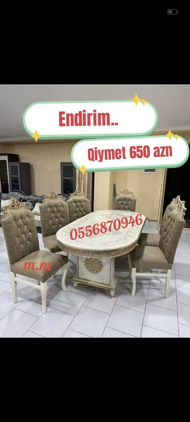 Masa və oturacaq dəstləri: Qonaq otağı üçün, Yeni, Açılmayan, Dördbucaq masa, 6 stul — 8