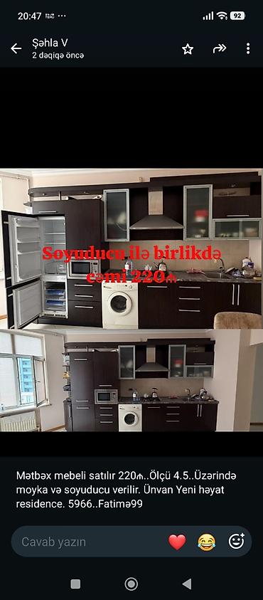 077 613 12 74. Mətbəx mebeli dəsti – soyuducu ilə birlikdə
