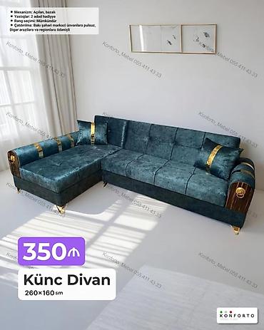 Divanlar: Künc divan – 260×160 sm - Mexanizm: açılan, bazalı (yataq funksiyası — 1