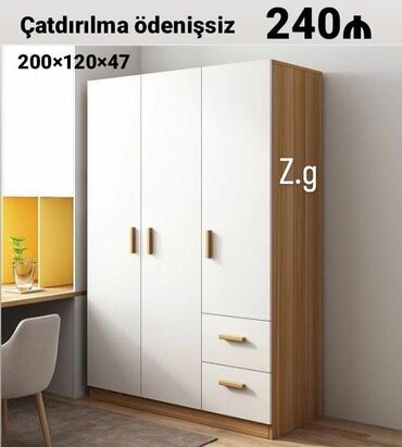 шкаф для стиральной машины в ванной: Yeni, 3 qapılı Düz dolab, Qarderob, paltar dolabı