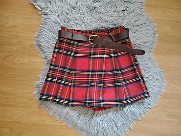 plis haljine: Crveno karirane šorts-suknja (skort) sa naborima, škotski tartan — 1