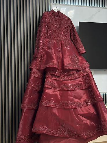 muncuglar: Xüsusi dizayn bordo rəngli gəlinlik - Model: Yüksək boğazlı — 2