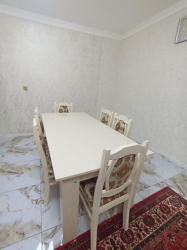 oval masalar: Ağ rəngli yemək masası və stul dəsti - Dəst tərkibi: 1 ədəd uzun — 3