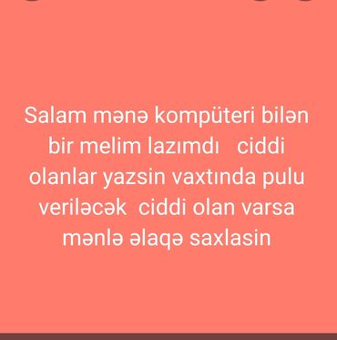 Repetitorlar: Kompüter bacarıqları olan bir müəllim axtarılır. Ciddi namizədlər