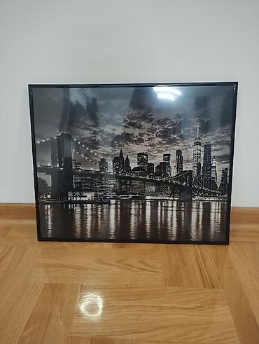 zimsko jutro crtezi: Zidna slika u ramu 50x40cm. – panorama noćnog grada sa mostom — 1