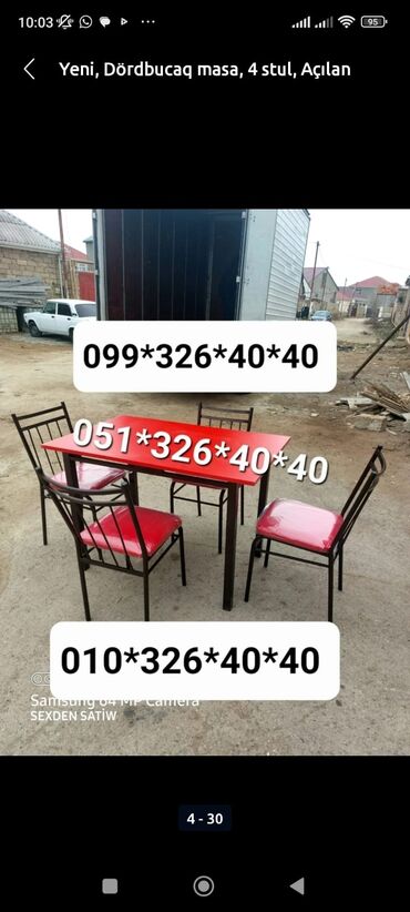 Masa və oturacaq dəstləri: Qonaq otağı üçün, Yeni, Açılan, Dördbucaq masa, 4 stul — 6