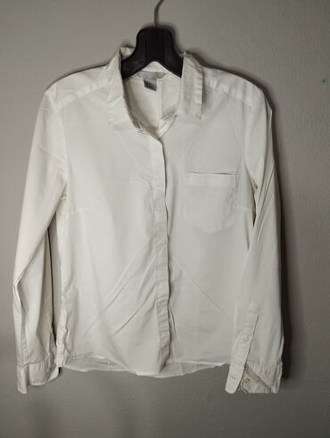 pamucna bluza nemackoj: H&M, M (EU 38), L (EU 40), Cotton, Single-colored, color - White