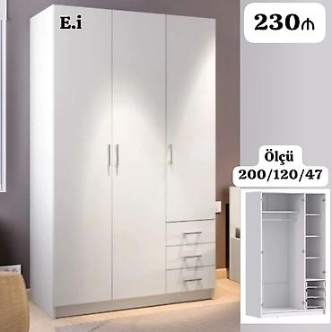 Ev üçün mebel: Ağ rəngli 3 qapılı paltar dolabı - Ölçü: 200/120/47 sm — 1