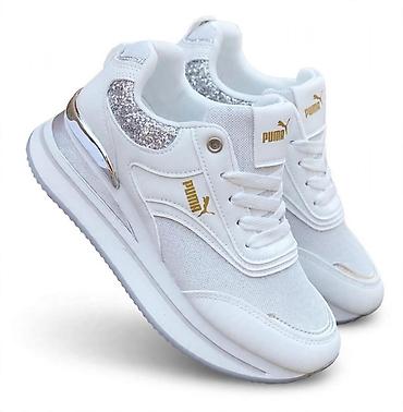 air max 90 id: Ženske patike Puma – bele sa zlatnim detaljima i šljokičastim — 1