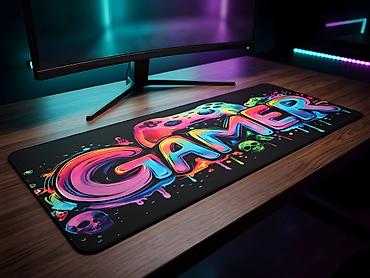 desk: Böyük Oyun Mauspadı 80x30 cm (Gaming Mouse Pad / Desk Mat) – Neon — 3