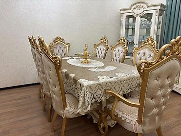 Qonaq otağı üçün, İşlənmiş, Açılan, Dördbucaq masa, 8 stul