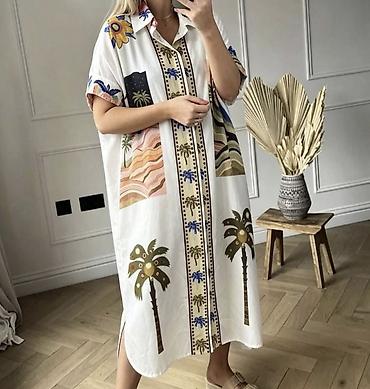 iris: Ženska košulja-haljina duga sa printom ma dugmice. - Model: širok — 4