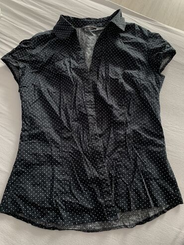 блузка женская размер м: Блузка, Классическая модель, Хлопок, В горох
