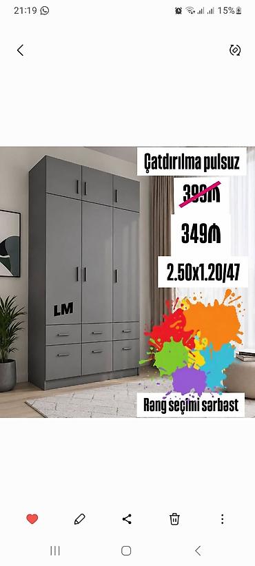 tut: Məhsul: Geniş tutumlu 4 qapılı, yuxarı əlavə bölməli paltar dolabı — 1